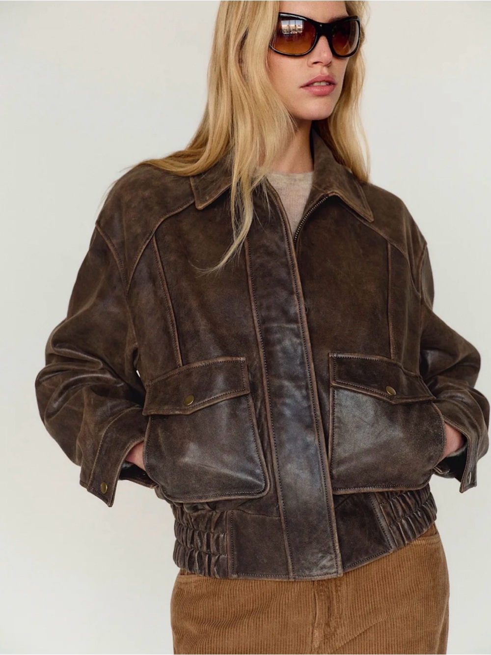 REFORMATION Veda Daphne Leather Bomber in Roasted Coffee S